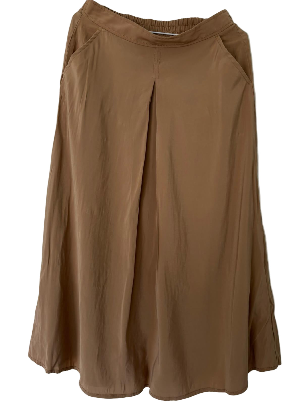 High-Waisted A-Line Midi Skirt in Camel Brown size 8