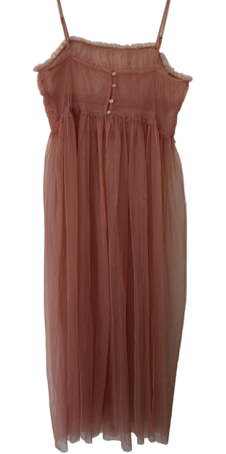 Peach-Colored Sheer Net Midi Dress