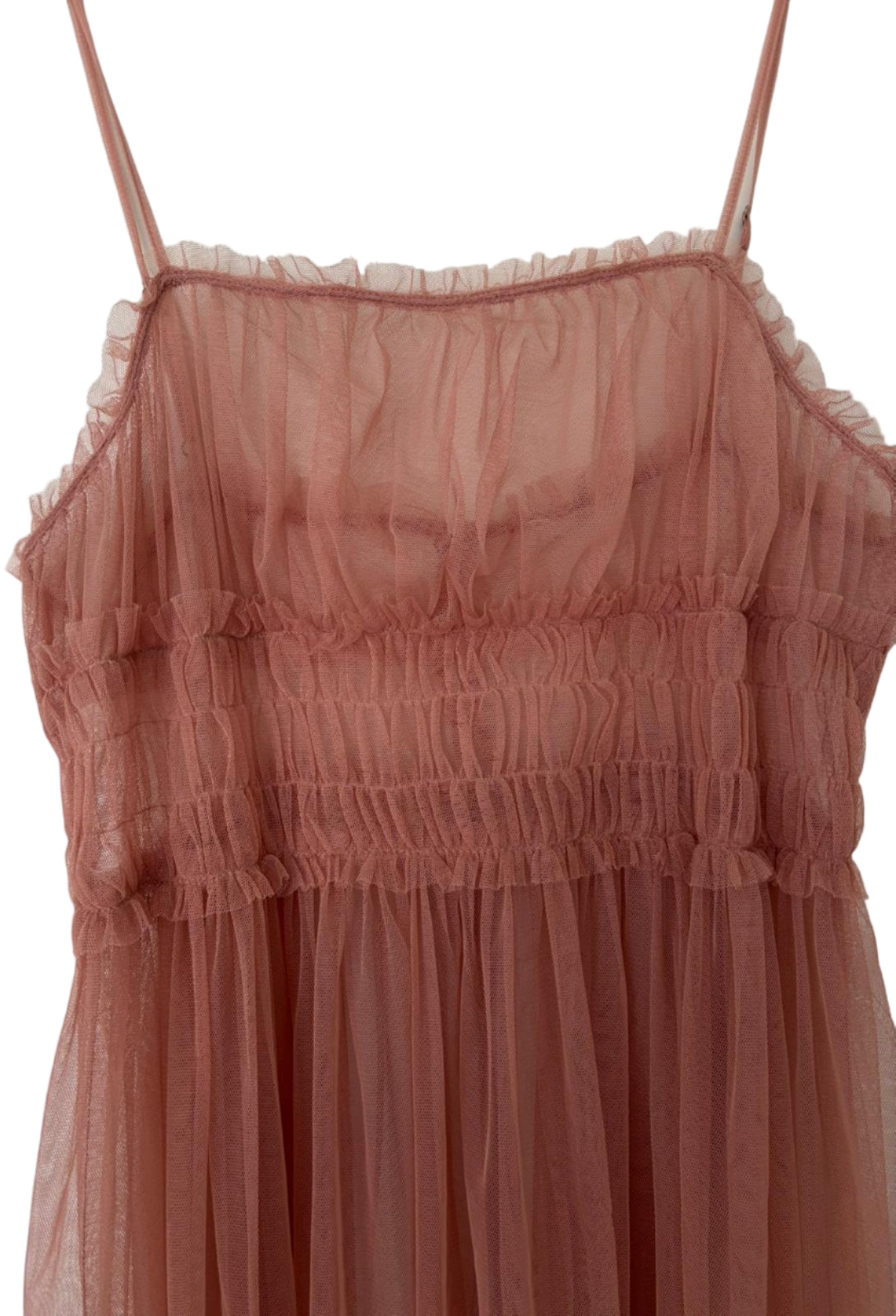Peach-Colored Sheer Net Midi Dress