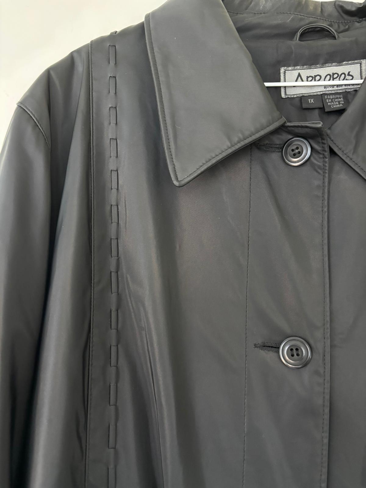 Vintage 90s Black A-line Coat - Apropos - 1X - Water Resistant