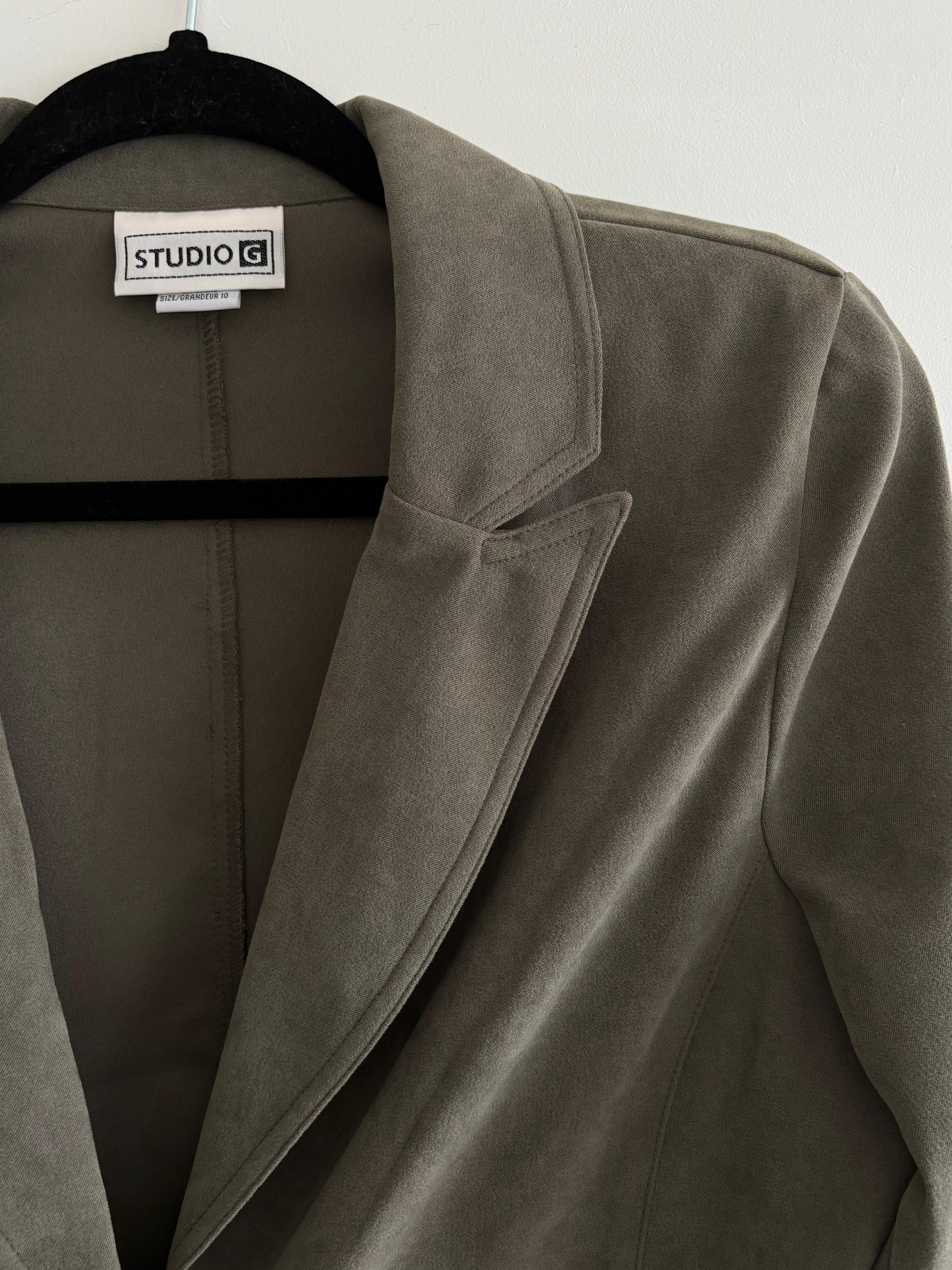 Olive Green Faux Suede Coat – Longline Vintage Jacket with Lapel Collar