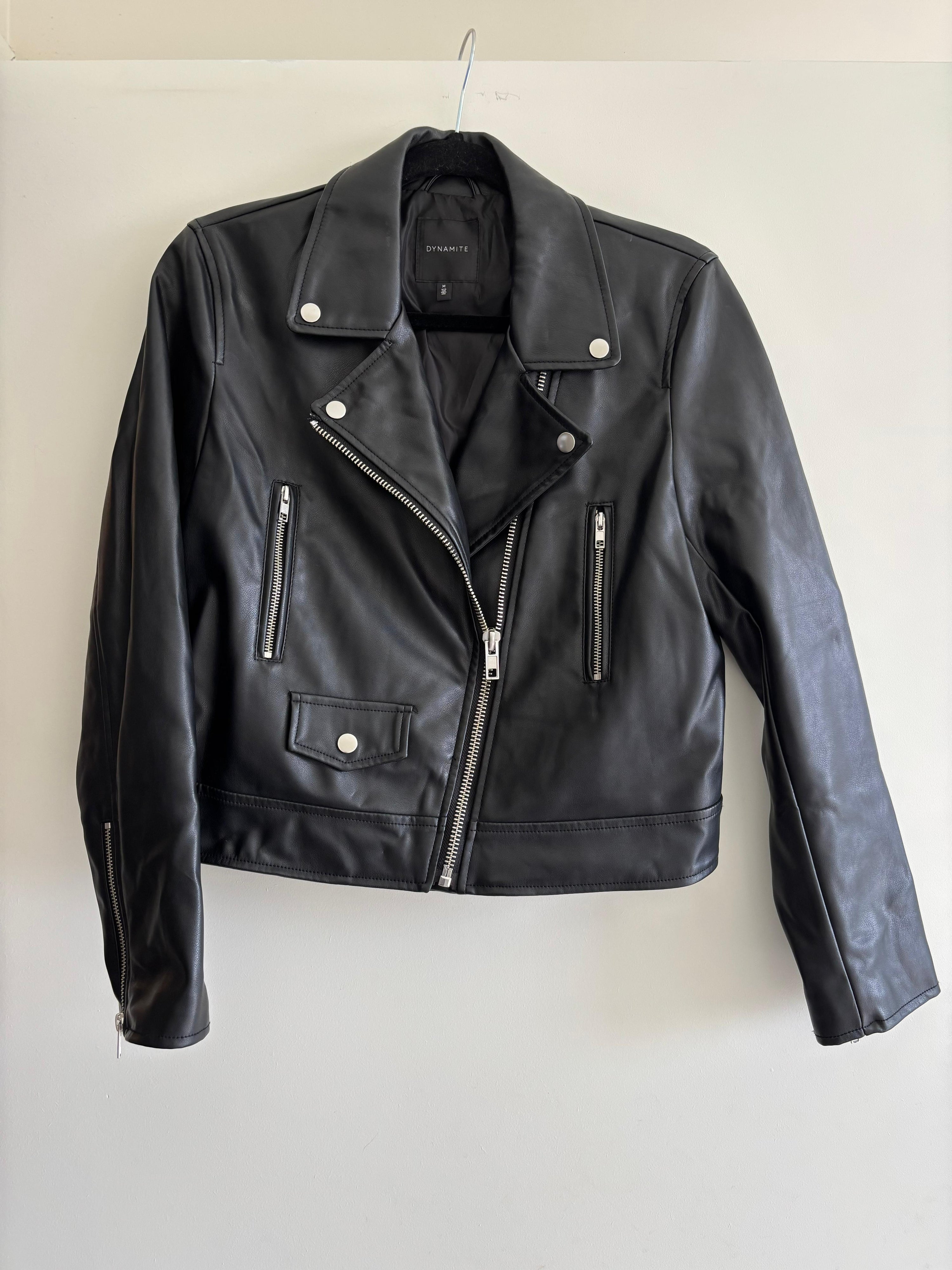 Black Faux Leather Moto Jacket – Asymmetrical Zip Biker Style