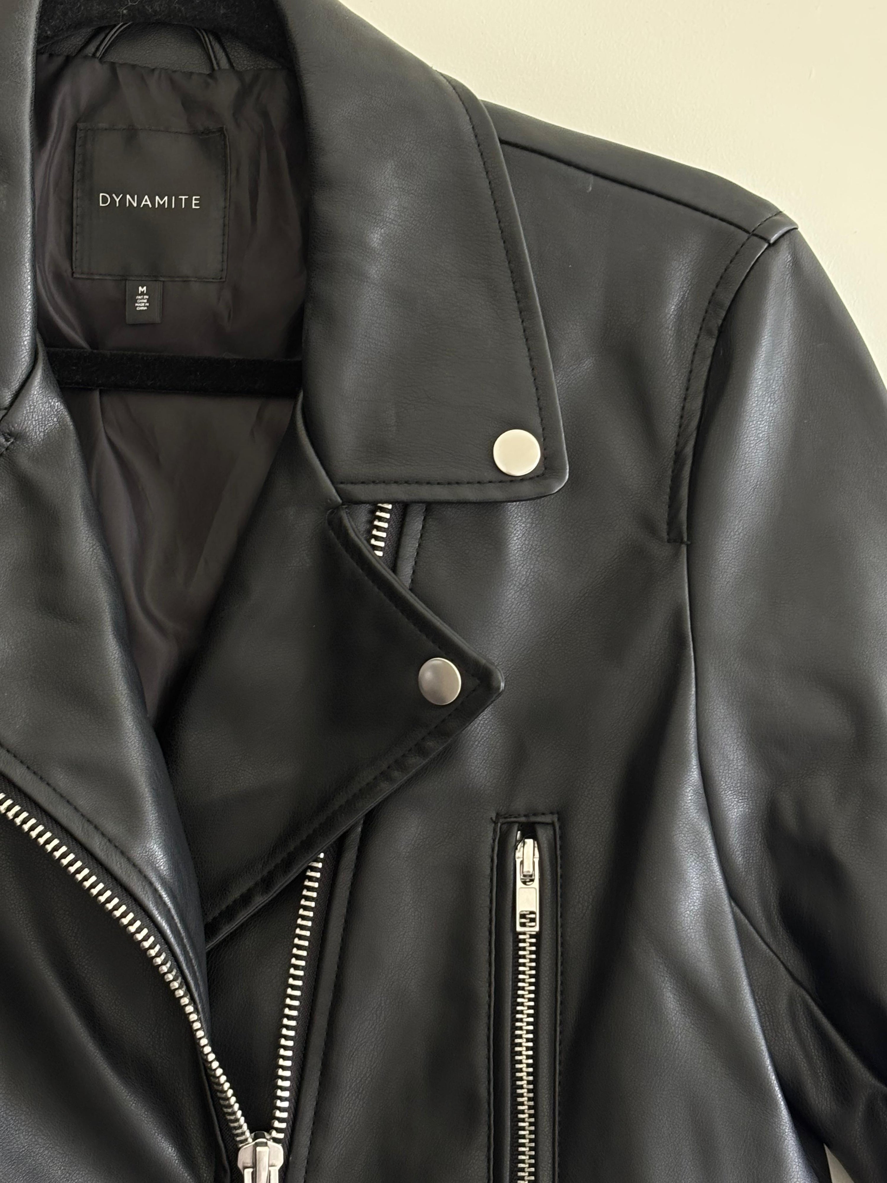 Black Faux Leather Moto Jacket – Asymmetrical Zip Biker Style